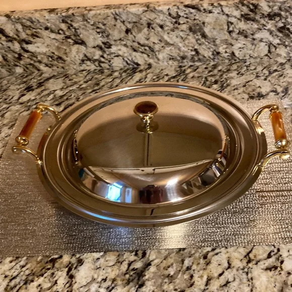 Vintage MCM Stainless Steel Serving Bowl with Lid Made in Italy - Picture 1 of 6